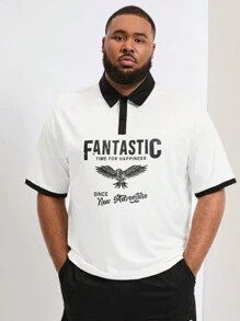 Manfinity Homme Men's Fashionable And Simple Black And White Contrast Color Polo Shirt With Turn-Down Collar, Plus Size - White - View 3