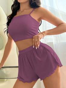 Miss Vinta Women's Fashionable Solid Color Comfortable Homewear Set, Summer Outfit - Purple - View 5