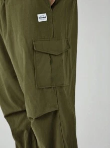 Manfinity VCAY Men's Solid Woven Mid-Rise Plus Size Integrated Casual Straight Tapered Joggers, Suitable For Everyday Wear In Spring And Summer - Army Green - View 7