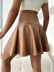 SHEIN Cottnline Solid Color Side Zipper Women'S Skirt - Apricot - View 2