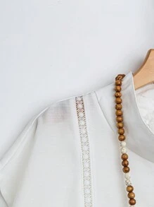 EMERY ROSE Linen Summer Women's Stand Collar Cap Sleeve Casual Shirt - White - View 3