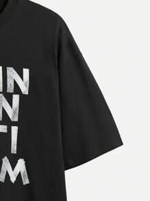 Manfinity VCAY Men's Loose Short Sleeve Knitted T-Shirt With English Printed Pattern, Street Style,Halloween Clothes - Black - View 4