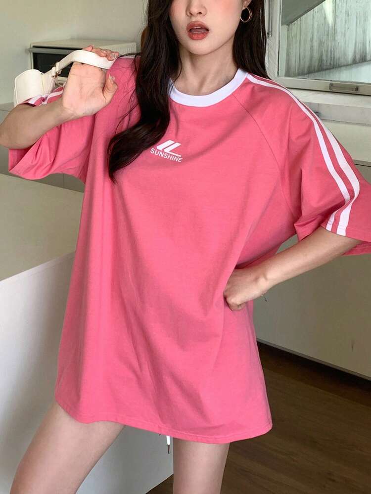 Women's Summer Round Neck Striped Raglan Sleeve Short Sleeve Casual Casual T-Shirt Oversized T-Shirt