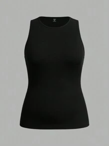 SHEIN EZwear 2 Set Plus Size Round Neck Thick Strap Padded Camisole And Tank Top, Suitable For Summer - Black and White - View 9