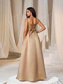 Faeriesty Elegant Satin Square-Neck Tie-Dress With Dramatic Floor-Length Hem | Luxurious Evening Look For Galas, Weddings Or Red Carpet Events Bridesmaid Dress