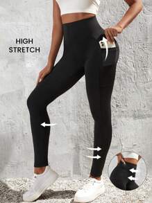 SHEIN Essnce Phone Pocket Wideband Waist Leggings