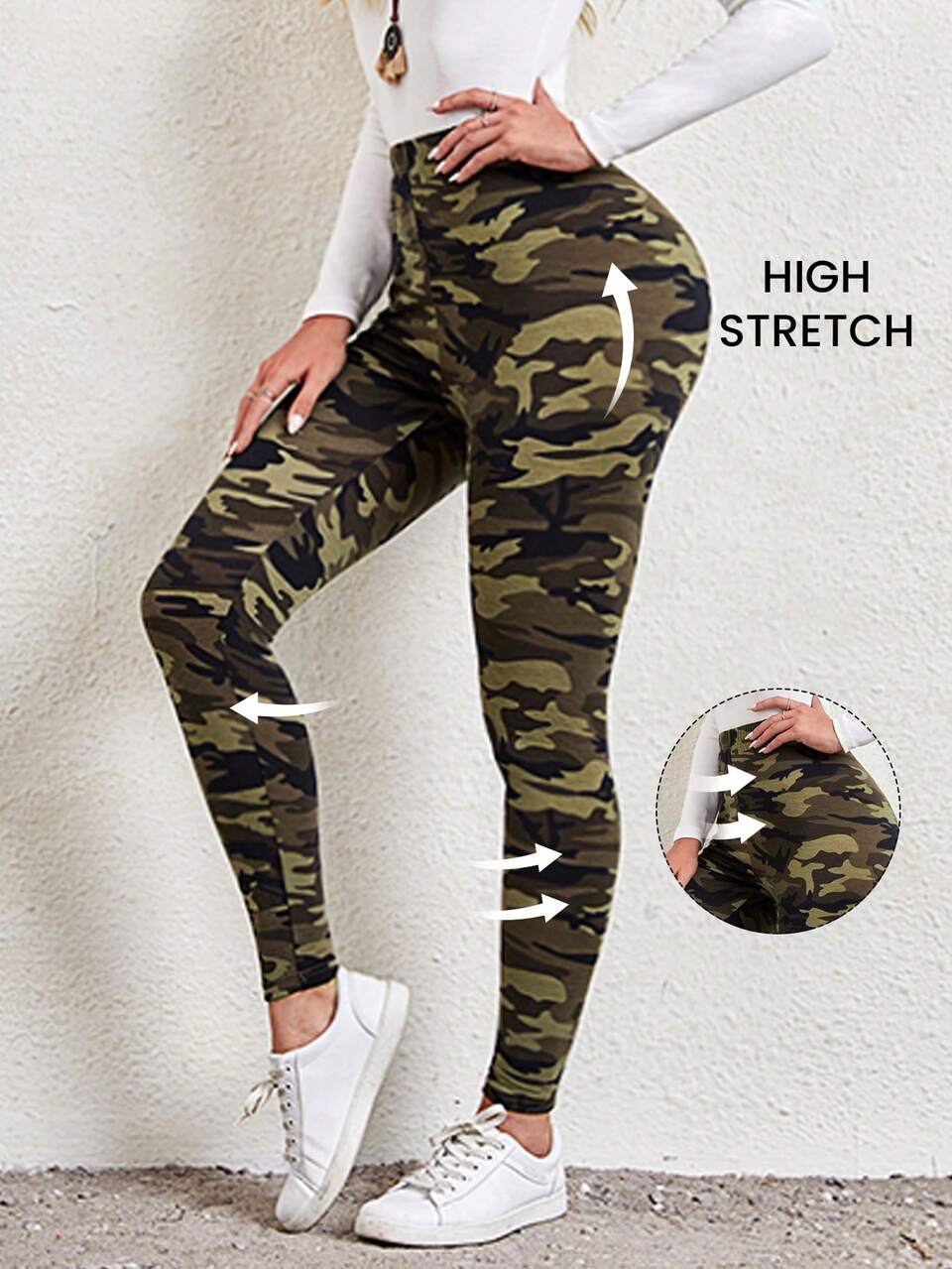 Elastic Waist Camo Print Leggings