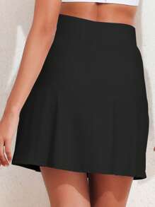 女式高腰泳裤短裤带口袋纯色比基尼泳裤泳装现代泳裙夏季沙滩装