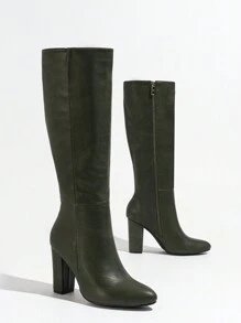 时尚欧美高跟拉链尖头细踝靴，秋冬舒适 - 墨綠色 - 查看 7