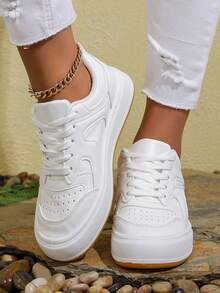 1 双男女休闲运动鞋，适合春秋季校园、户外和学生活动 - 白色 - 查看 4