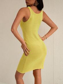 SHEIN Swim Women's Fashion Summer Solid Color Knitted Slim Fit Vest Cover Up - Yellow - View 2