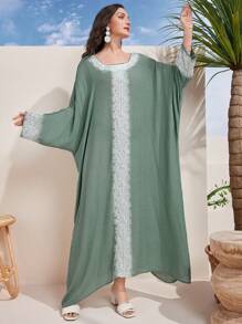 Al Najma 女式时尚印花长袖阿拉伯风格连衣裙 - 綠色 - 查看 1