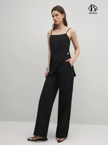 BizChic Conjunto de dos piezas elegante para mujer, sin mangas, para ir a citas. Incluye top y pantalón largo. - Negro - Ver 6