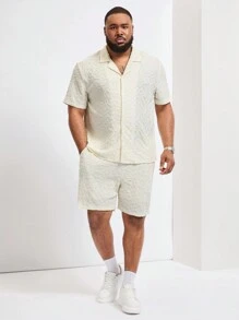 Manfinity Homme Nam Plus Size Mùa Hè Màu Trơn Cổ Áo Sơ Mi Áo Sơ Mi Tay Ngắn Và Quần Short Trang Phục Thường Ngày - Màu be - Xem 6