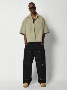 SUMWON 休闲短袖纽扣工作衬衫幸运符外套圣帕特里克节轻便春季爱尔兰主题街头服饰，带压花口袋细节 - 綠色 - 查看 4