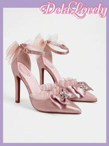 Dola Lovely Women's High Heel Stiletto Pointed Shoes In Pink, Butterfly Flower Faux Pearl Ankle Strap With Rhinestone Buckle, Suitable For Romantic Gift, Party Or Gathering Spring Shoes Spring Break Easter For Christmas Fairycore Fall Shoes - Dusty Pink - View 4