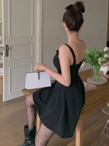 DAZY 女士蝴蝶结芭蕾公主裙正式连衣裙太阳裙、迷你裙 - 藍色 - 查看 5