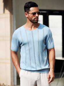 Manfinity Homme Father's Day Men's Solid Color Round Neck Casual Short Sleeve Knit Top For Summer