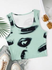 SHEIN ICON 女士染色夏季短款背心 - 藍色 - 查看 5