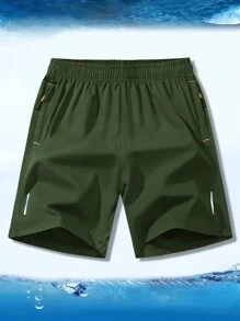 4 peças de Shorts esportivos casuais masculinos com elástico na cintura e bolso com zíper