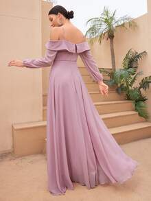Spaghetti Strap Solid Color A-Line Evening Dress, Bridesmaid Dress - Pink - View 2