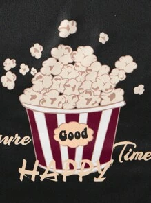 SHEIN Teen Girl Cute And Simple Popcorn Patterned Tank Top And Shorts Knitted Flame Retardant Home Sleepwear Set, Summer - Multicolor - View 6