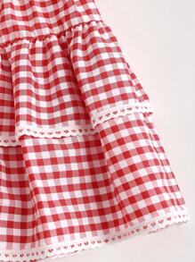 Sweetra Summer Plaid A-Line Skirt With Lace Hem, Y2K - Red - View 5