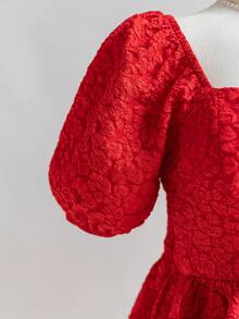 Dreamara Bluse mit Koboldärmeln und Jacquardmuster Große Größen für Damen, Rücken-Joch und gesammeltem Taillenbund, A-Linie Schnitt, rot, Sommer-Ferien-Stil - Rot - Übersicht 3