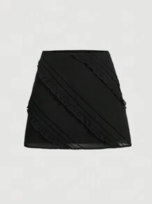 SHEIN MOD Women's Multi-Layer Frill Trim Splice Chiffon Black Skirt - Black - View 1
