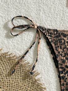 SHEIN Swim Quần bikini đi biển mùa hè họa tiết da báo có dây buộc bên hông dành cho nữ, in ngẫu nhiên - Nhiều màu - Xem 3