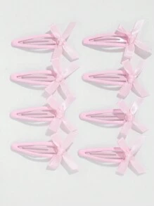 ROMWE Kawaii Conjunto de 8 piezas de horquillas japonesas de estilo dulce de color rosa con moño para mujeres y niñas, incluyendo pinza de borde y clip lateral, regalo de graduación - Rosa - Ver 1