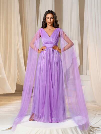 Women's Contrast Mesh Zipper Back Bridesmaid Dress
