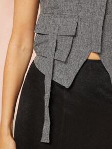 Hauture 掀蓋口袋扣背後綁式背心 - 灰色 - 查看 4