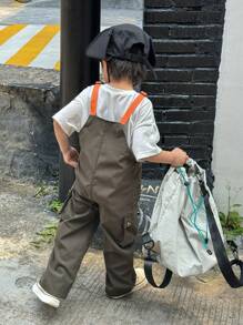 SHEIN Mirajuku 年輕男孩鬆身背帶褲，具對比肩帶和實用口袋