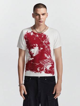 Manfinity Roghcode Ropa de punto de manga corta para hombre con diseño de impresión de personaje en bloques de color de moda para verano