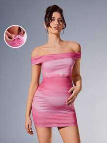 MaterniChic قطعتان مجموعة لوقت الراحة بعد الظهيرة: توب كروب ذو الكتف المنحرف مريح وتنورة ملائمة بخصر مطاطي قابل للتعديل, من قماش تريكو شبكي - وردي - مشاهدة 1