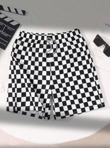 SHEIN Teen Boy Casual Comfortable Plaid Shorts With Color Contrast Design