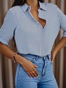 Women's Plus Striped Printed Shirt - Blue - View 3