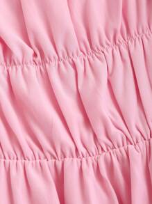 SHEIN Unity 純色荷葉邊復古洋裝，夏季休閒裝 - 淺粉色 - 查看 3