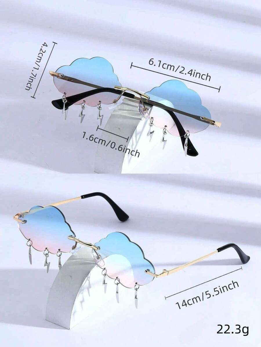 1pc Cloud & Lightning Shaped Metal Frameless Cartoon Pendant, Y2K Fashion Eyewear (Includes Eyewear Strap) Halloween Beach Accessories Glasses Shades For Summer Beach Vacation,Outdoor,Travel - Ombre - Xem 1