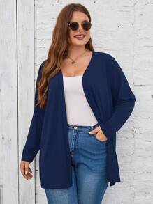 SHEIN LUNE Plus Size Spring/Summer Casual Solid Color Thin Long Sleeve Jacket Winter Fall Autumn - Navy Blue - View 5