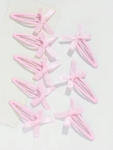 ROMWE Kawaii Conjunto de 8 piezas de horquillas japonesas de estilo dulce de color rosa con moño para mujeres y niñas, incluyendo pinza de borde y clip lateral, regalo de graduación - Rosa - Ver 9