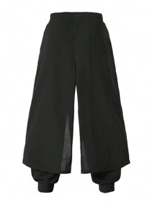 Manfinity EMRG Pantalones casuales para hombre con diseño de corte asimétrico a la moda - Negro - Ver 2