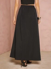 Hauture Split Thigh Drawstring Cargo Skirt - Black - View 2