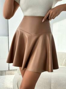 SHEIN Cottnline Solid Color Side Zipper Women'S Skirt - Apricot - View 4