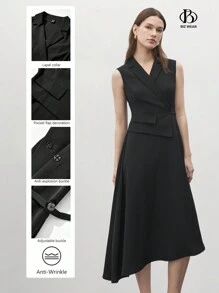 BizChic 1 件高腰女士无袖优雅办公室通勤黑色连衣裙 - 黑色 - 查看 2