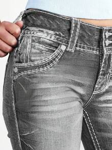 Elegant High Waist Stretch Flared Jeans - Women's Vintage Washed Bootcut Denim Pants, Classic Retro 70s Style, Comfortable Skinny Fit Casual Trousers