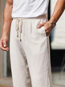 Manfinity VCAY New Men's Solid Color Woven Casual Tapered Pants - Apricot - View 6