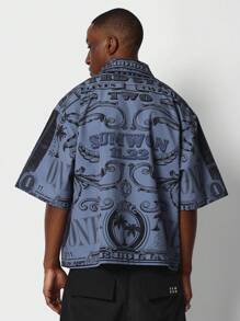 SUMWON Boxy Fit Zip Nylon Shirt With All Over Print - Dark Grey - View 2