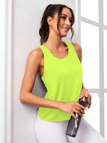 Gameset SHEIN Sport Áo ba lỗ thể thao quấn dây chéo lưng màu trơn - màu xanh lá - Xem 4